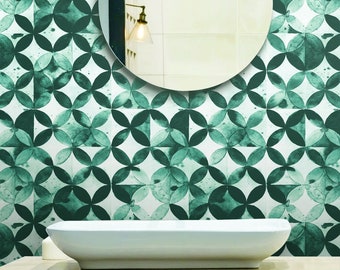 Paul Brent Green and White Moroccan Tile Peel and Stick Wallpaper RMK11355RL