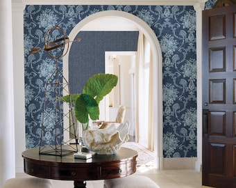 Winsome Blue Floral Damask Mirabelle Traditional Cottage Wallpaper 2702-22748