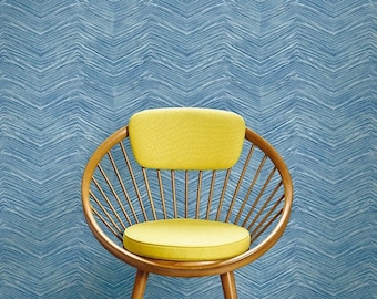 Maya Blue Modern Chevron Wood Grain Wallpaper