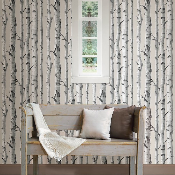 Chesapeake Tuxbury Beige Birch Trees Wallpaper FD21499