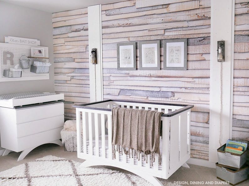 Whitewashed Rustic Reclaimed Wood Wall Mural Boho Chic Distressed Wallpaper 8-920