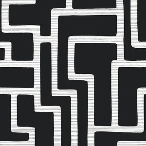 Modern zwart geometrisch grafisch polyomino-behang uit het midden van de eeuw BW3831