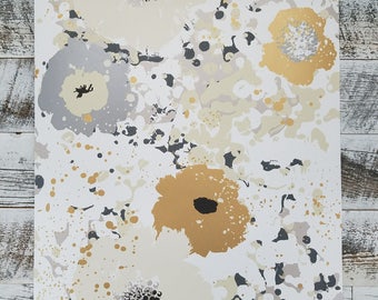 York Wallcoverings Spontaneity Floral Metallic Gold Black Silver Cream Wallpaper CE4011