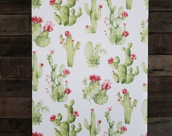 Watercolor Boho Cactus Green Pink White Contemporary Botanical Wallpaper CK36630