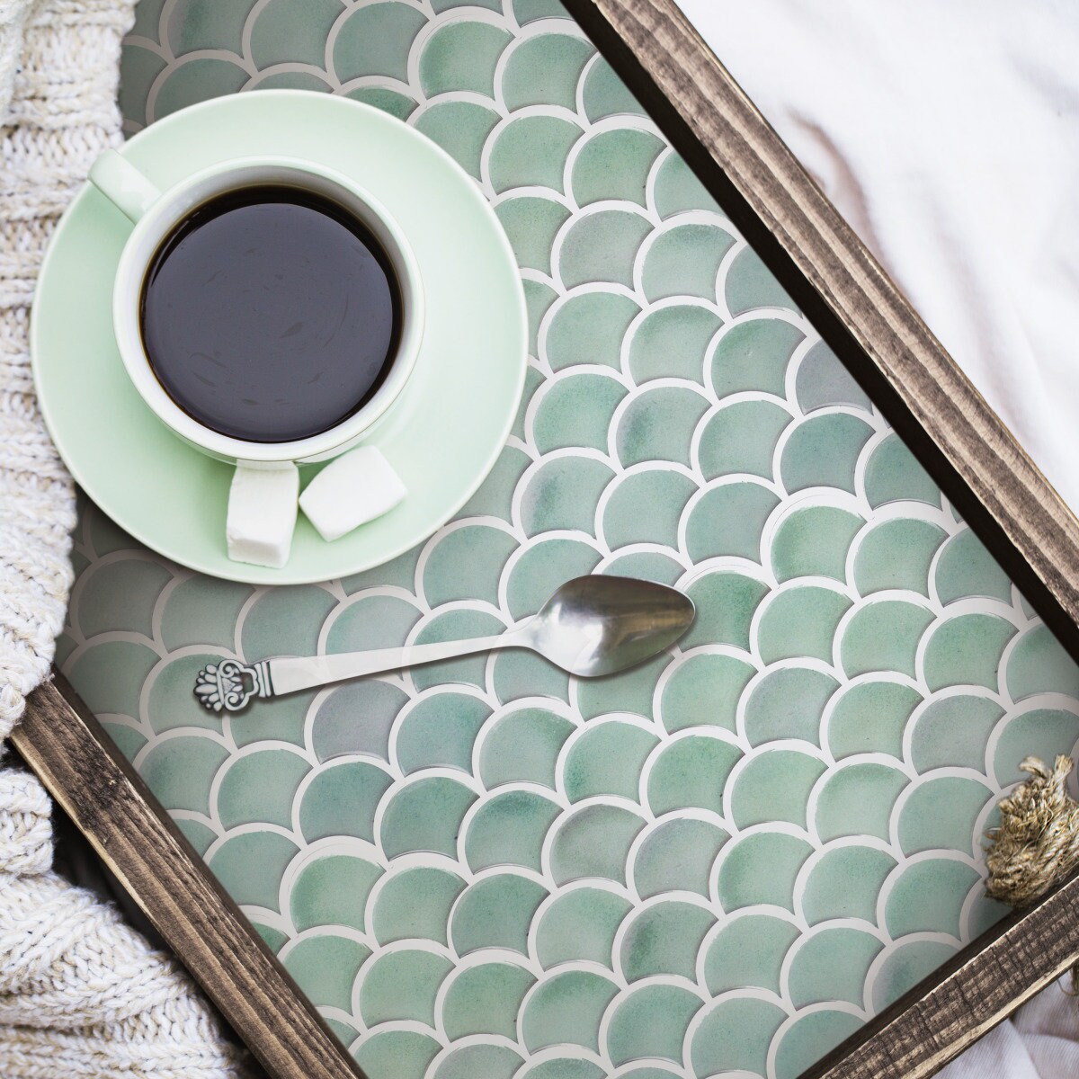 Mid Century Modern Aqua Scallop Peel and Stick Tile Backslash Etsy