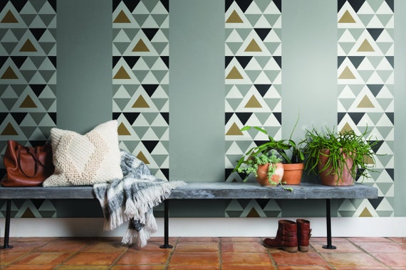 Gold Gray Black and White Chic Geometric Triangle Peel and Stick Wallpaper DIY Gold Gray Black and White Chic Geometric Triangle Peel and Stick Wallpaper DIY