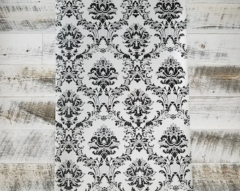 Modern Victorian Damask in Black on Silver Vintage Wallpaper MD29433