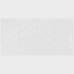 May include: White ceramic tile with a chevron pattern. The tile has a glossy finish.