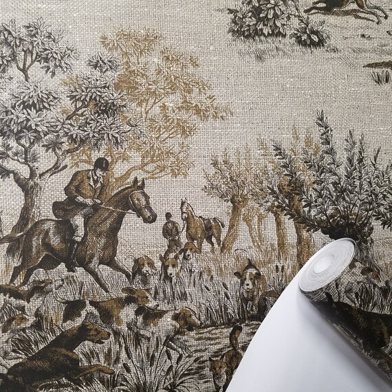 Wallquest Horse and Hound Hunting Equestrian Linen Tan Green Designer Wallpaper Wallquest Horse and Hound Hunting Equestrian Linen Tan Green Designer Wallpaper