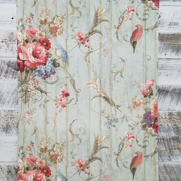 Bird Rose French Cottage Floral Victorian Vintage Wallpaper HA1326