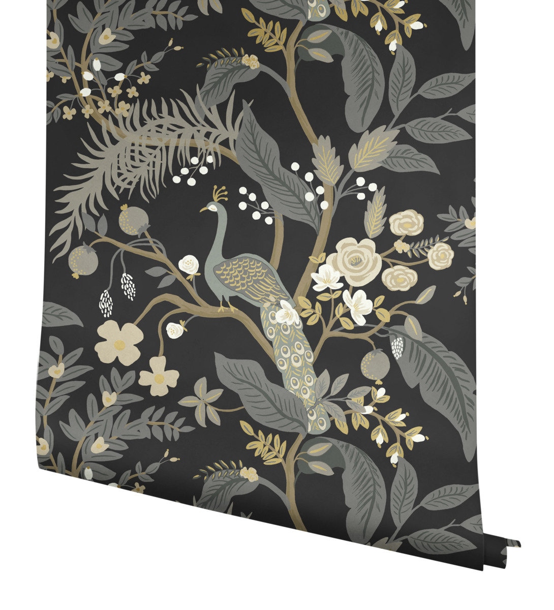 売り切れ必至！ Linen Co Paper Rifle York Black Wallpaper Whimsical Peacock アンティーク雑貨