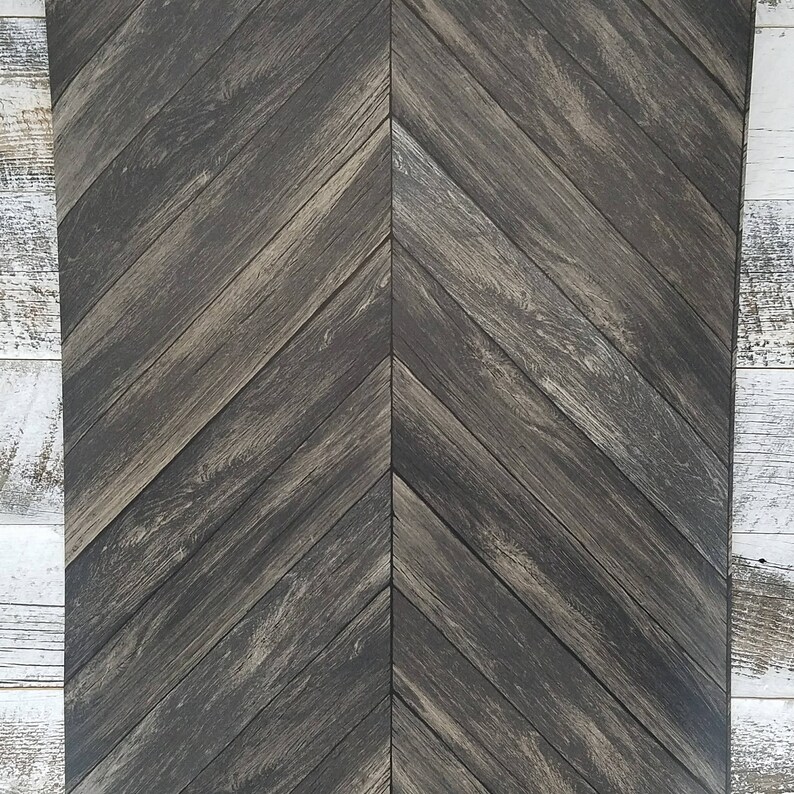 Chevron Rustic Wood Plank Parisian Dark Gray Brown Espresso Parquet Wallpaper 2540-24008