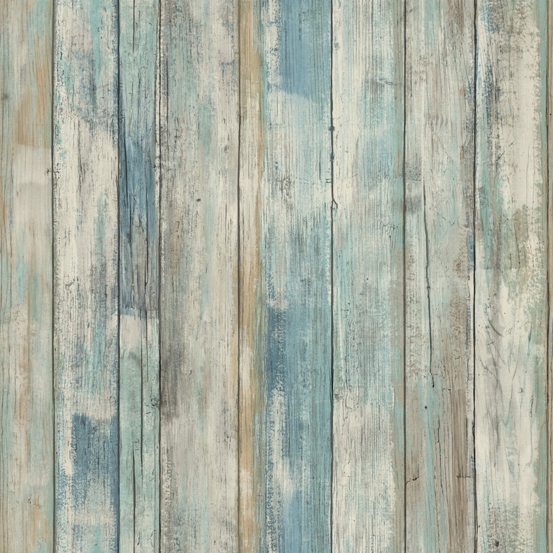 Blue Distressed Barnwood Plank Wood Peel and Stick Wallpaper Etsy