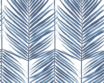 NextWall Peel and Stick Paradise Palm Leaf Blue and White Wallpaper NW33002