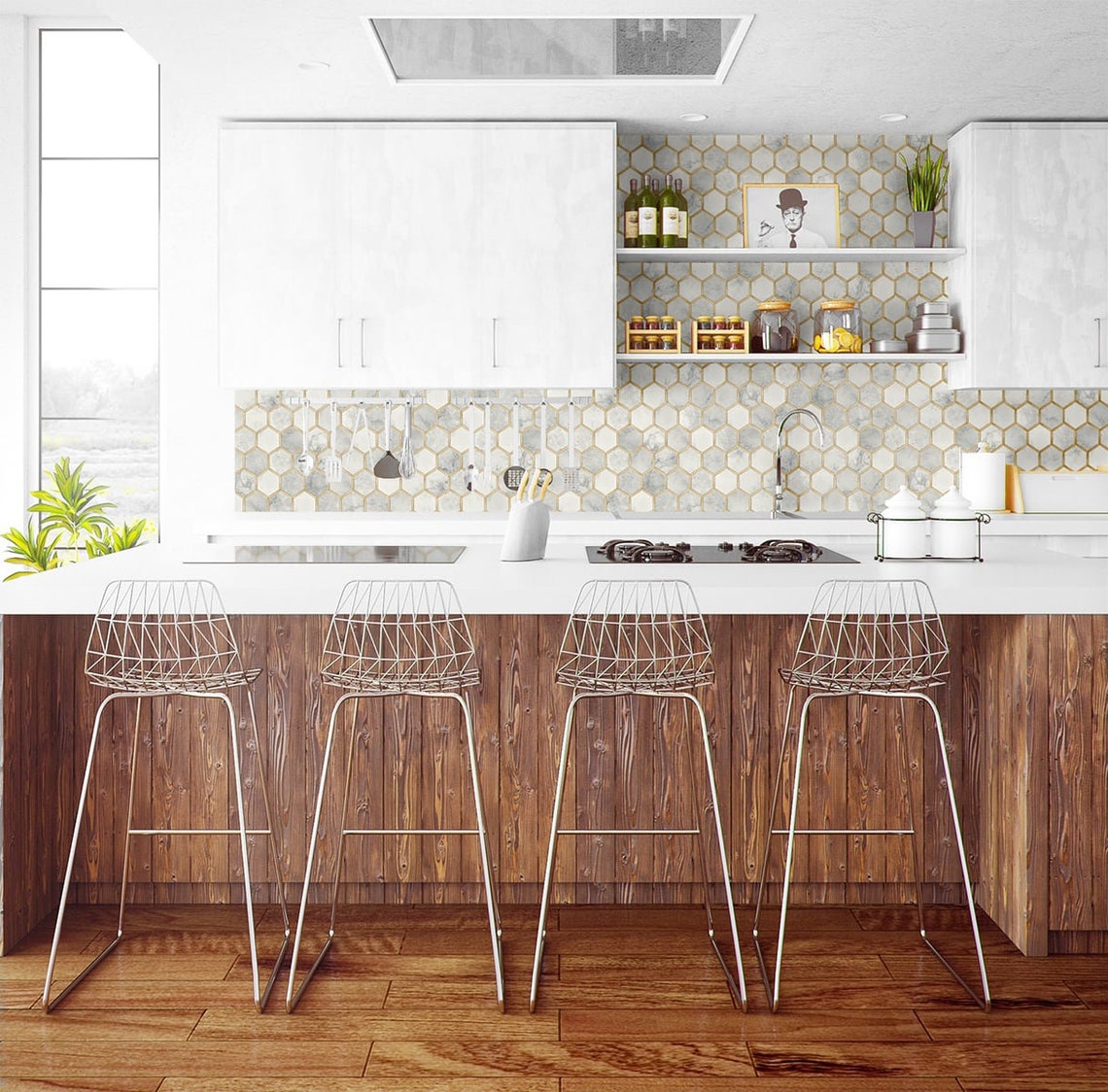 Nextwall Peel and Stick Gold Inlay Hexagon Geometric Wallpaper Etsy