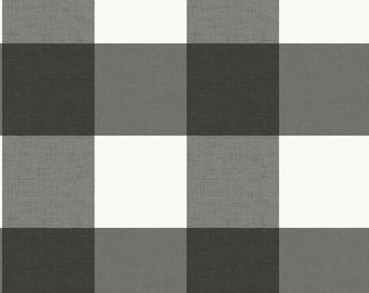 Charcoal Farmhouse Black and White Plaid Peel and Stick Wallpaper NUS3624