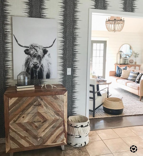 Wallquest Maya Boho Aztec Mud Cloth Blue Wallpaper
