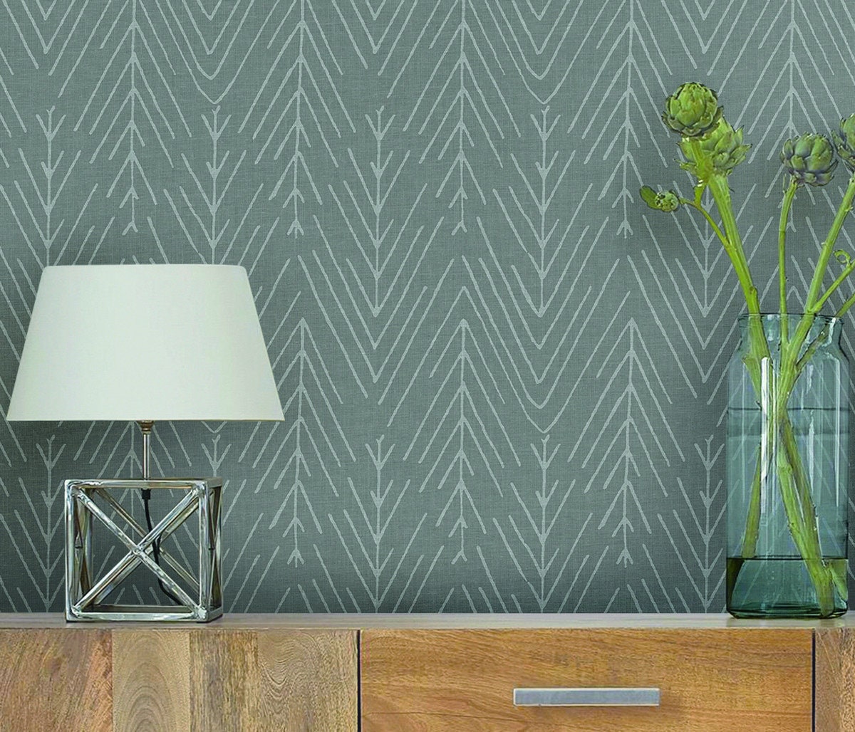 Roommates Twig Hygge Herringbone Gray Peel and Stick Wallpaper Etsy