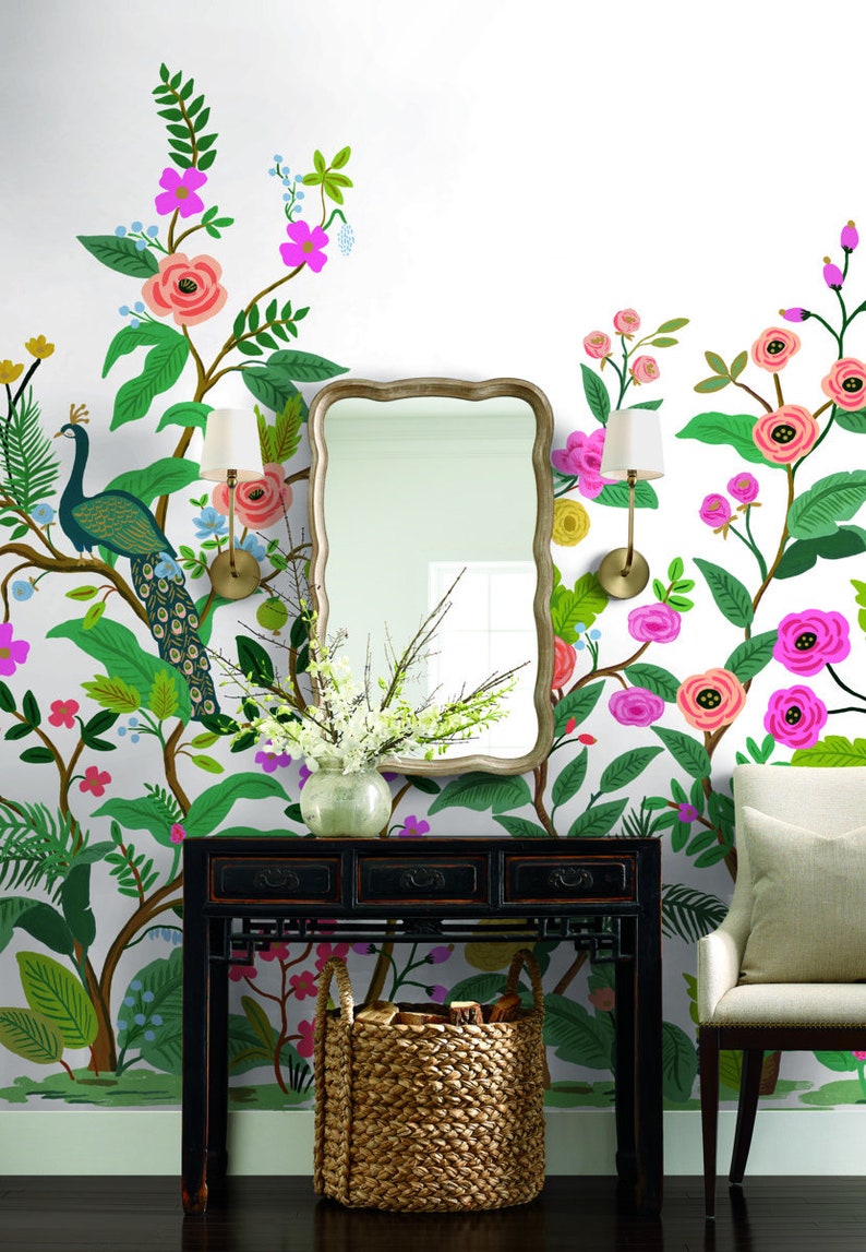 York Rifle Paper Co Peacock Wallpaper Mural Etsy