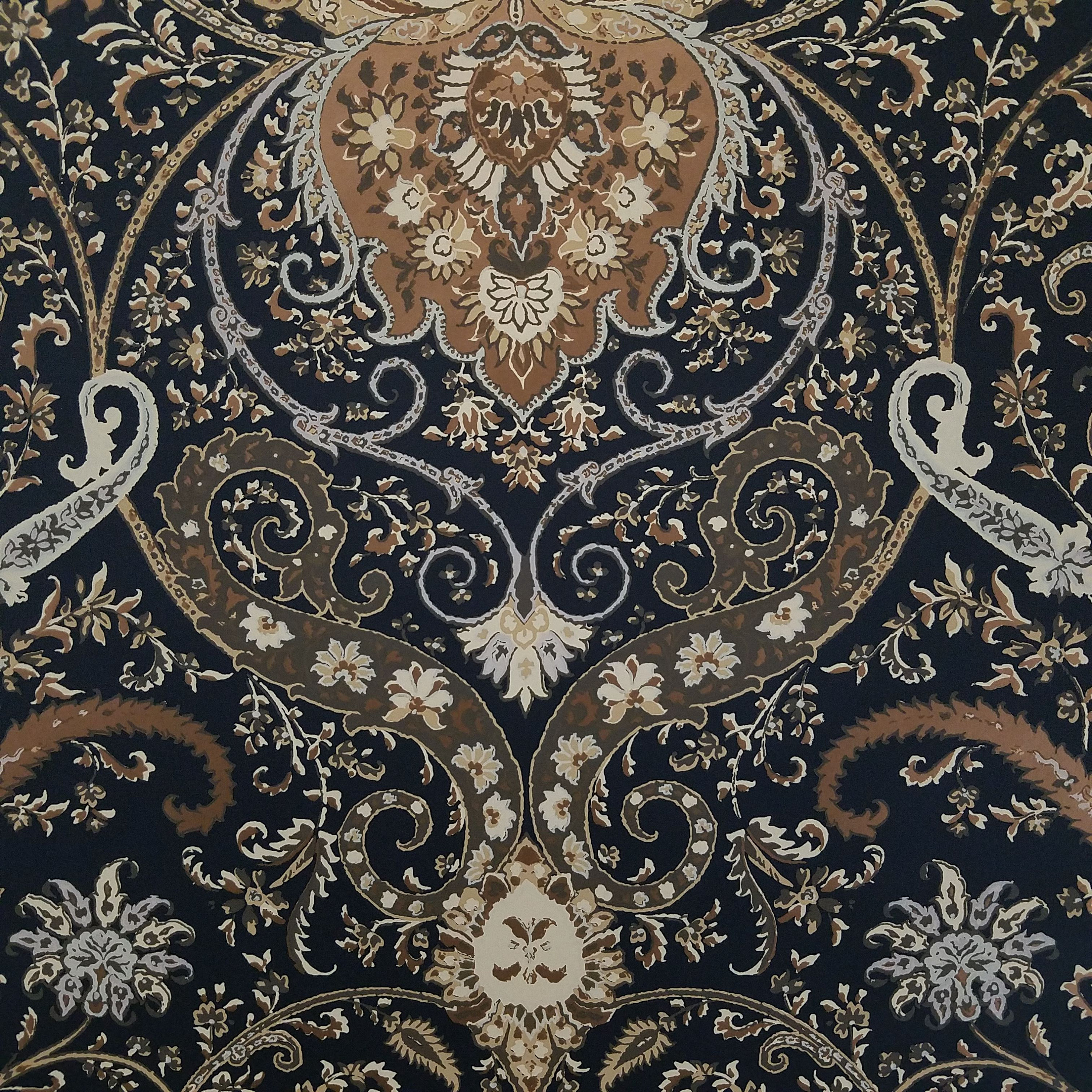 Copper Gold Cream and Black Damask Waverly Vintage Antique