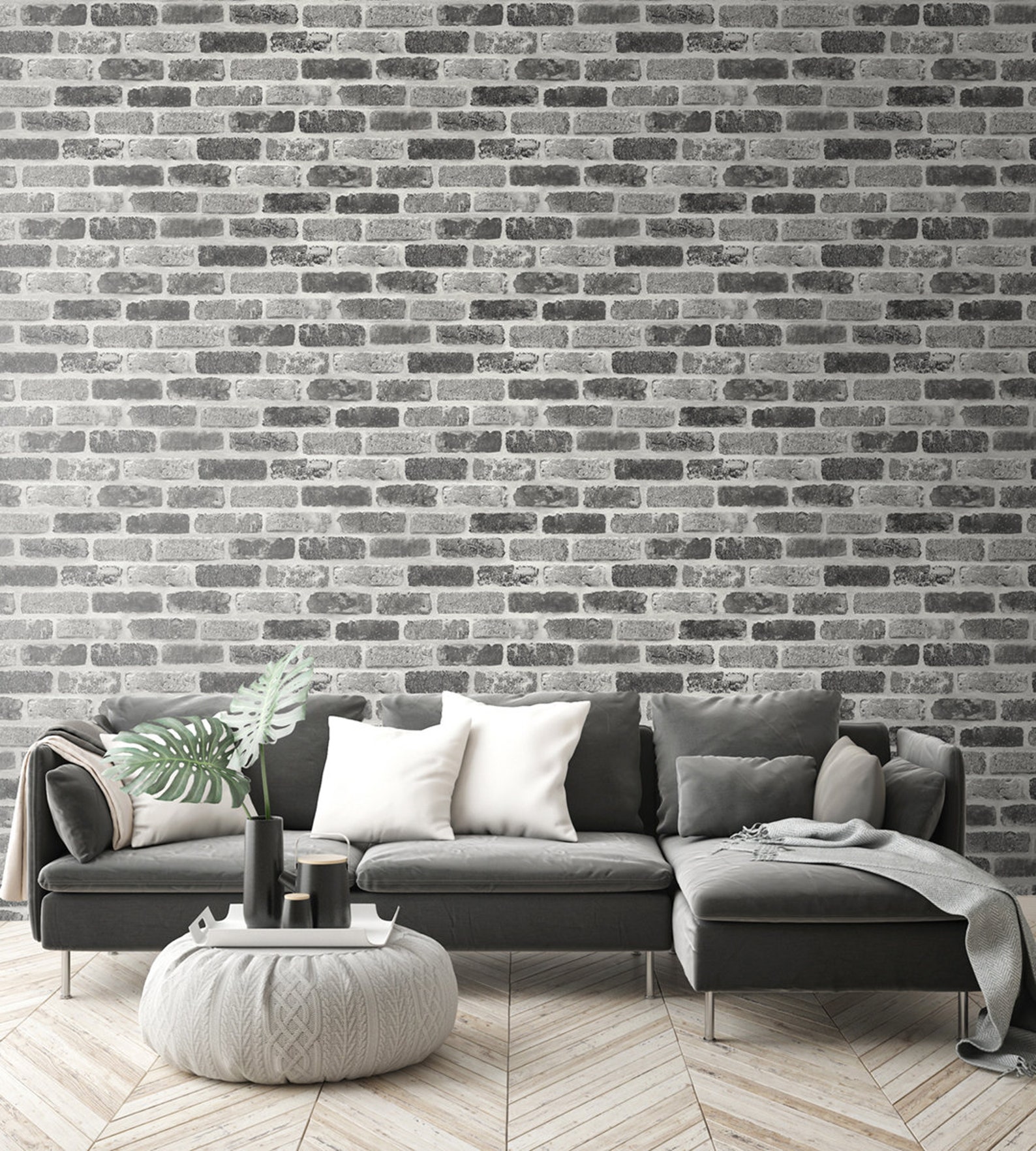 NextWall Peel and Stick Gray Washed Rustic Brick Wallpaper | Etsy