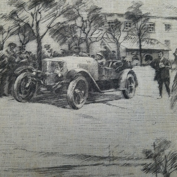 Wallquest Hudson Auto Vintage Cars Historical Toile Wallpaper Brown Beige Scene