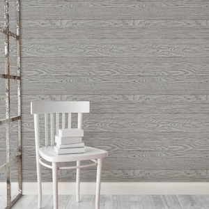 Peel and Stick Charcoal Grey Shiplap Rustic Wood Plank Farmhouse Wallpaper Gray NU2240