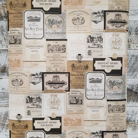 French Country Wine Labels Vintage Cottage Wallpaper Kk26753 Etsy