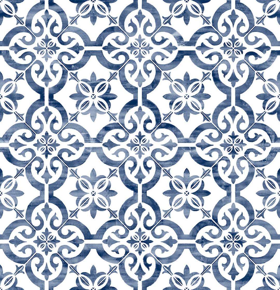 Nextwall Porto Moroccan Blue and White Patina Backsplash Tile