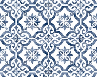 NextWall Porto Moroccan Blue and White Patina Backsplash Tile Wallpaper LN21212