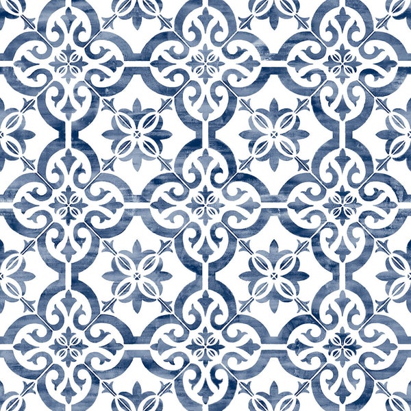 NextWall Porto Moroccan Blue and White Patina Backsplash Tile Wallpaper LN21212