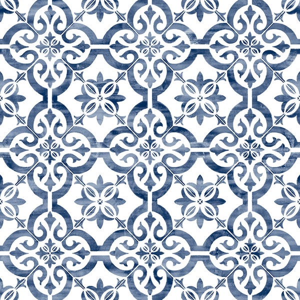 NextWall Porto Moroccan blauw en wit patina backsplash tegelbehang LN21212