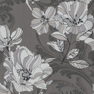 Traditional Farmhouse Embossed Selene Silver Mucha Floral Wallpaper AW86401