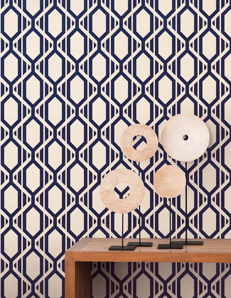 Patton Geometric White Navy And Gold Diamond Shades Wallpaper Etsy