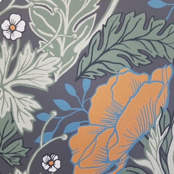 Brewster Anemone Multicolor Floral Wallpaper Navy Burnt Etsy