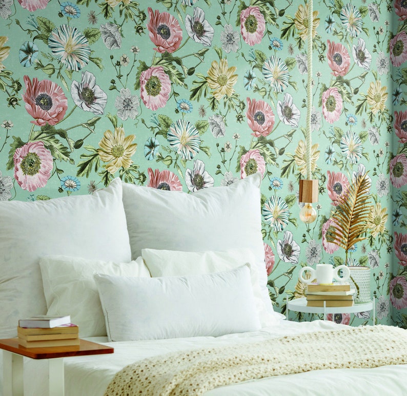 Vintage Poppy Peel and Stick Wallpaper Etsy