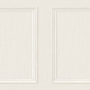 Puede incluir: Un panel de madera blanco con un marco rectangular elevado. El panel tiene una textura sutil de veta de madera.