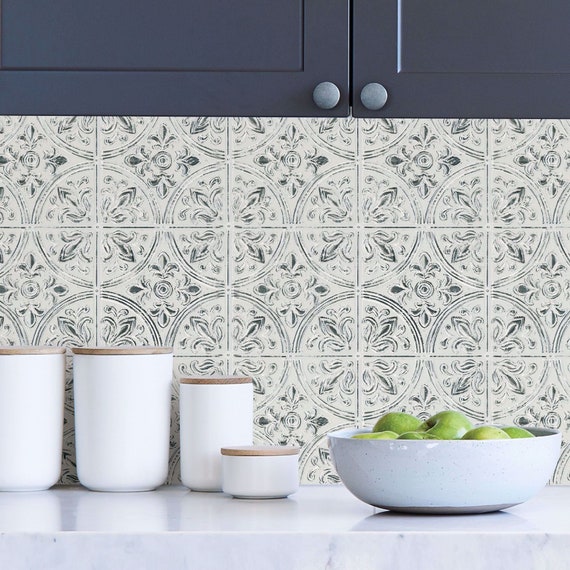 Chelsea Antique Tin White Faux Metallic Peel and Stick Backsplash