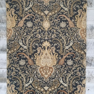 Carta da parati antica vittoriana vintage Waverly damascata color oro rame e nero WA7718