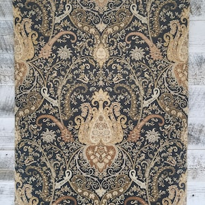 Copper Gold Cream and Black Damask Waverly Vintage Antique Victorian Wallpaper WA7718