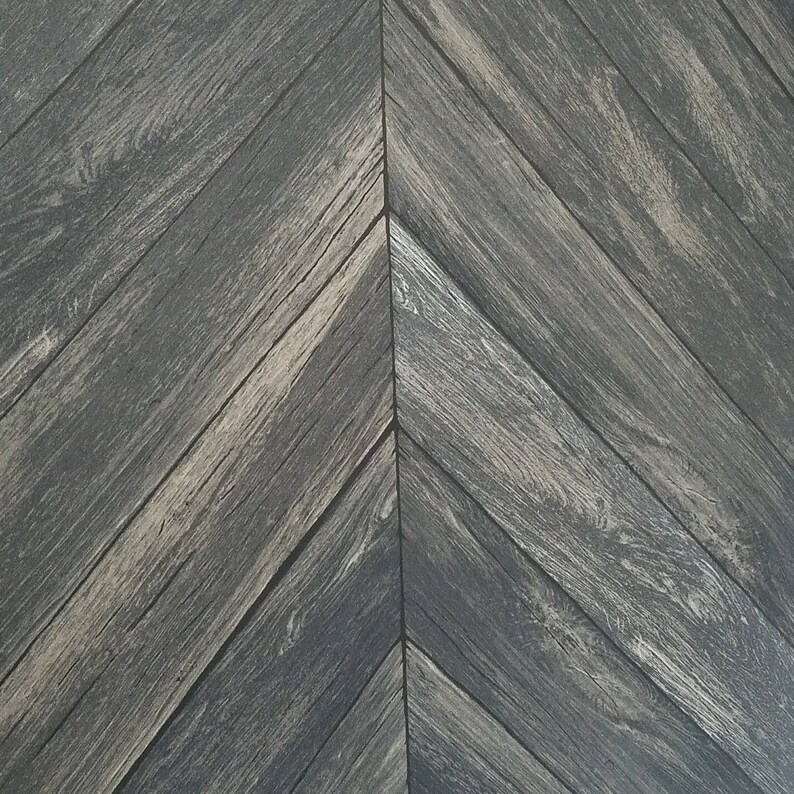 Chevron Rustic Wood Plank Parisian Dark Gray Brown Espresso Parquet Wallpaper 2540-24008