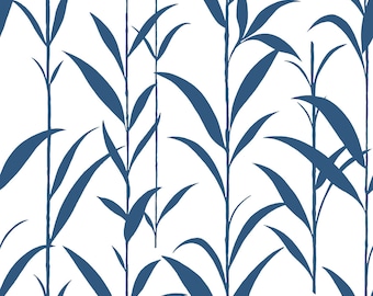 NextWall Peel and Stick Blue and White Bamboo Leaves Botanical Wallpaper NW36412