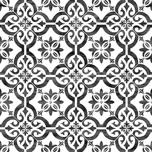 NextWall Porto Moroccan Black and White Patina Backsplash Tile Wallpaper LN21200