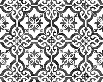 NextWall Porto Moroccan Black and White Patina Backsplash Tile Wallpaper LN21200