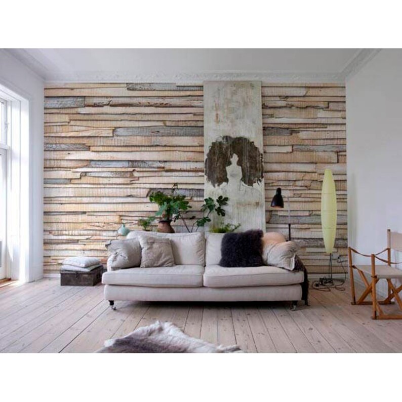 Whitewashed Rustic Reclaimed Wood Wall Mural Boho Chic Distressed Wallpaper 8-920