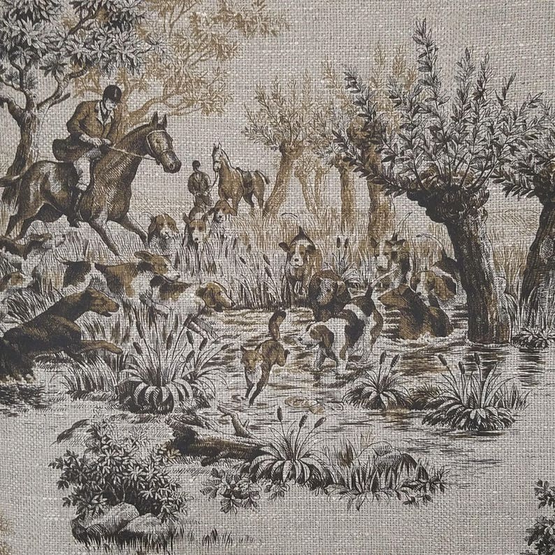 Horse and Hound Hunting Scenes Linen Toile Vintage Wallpaper Etsy
