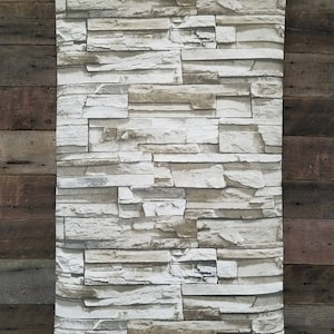 Rustic Farmhouse Lodge Stack Stone Rock Beige Brown 3D Peel and Stick Wallpaper RMK9025WP