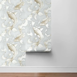 NextWall Peel and Stick Gray Koi Fish Wallpaper NW33208