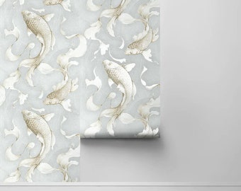 NextWall Peel and Stick Gray Koi Fish Wallpaper NW33208