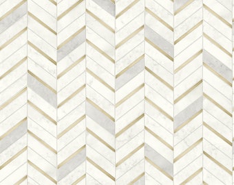NextWall Peel and Stick Chevron Marble Tile Wallpaper Metallic Gold and Gray NW39205